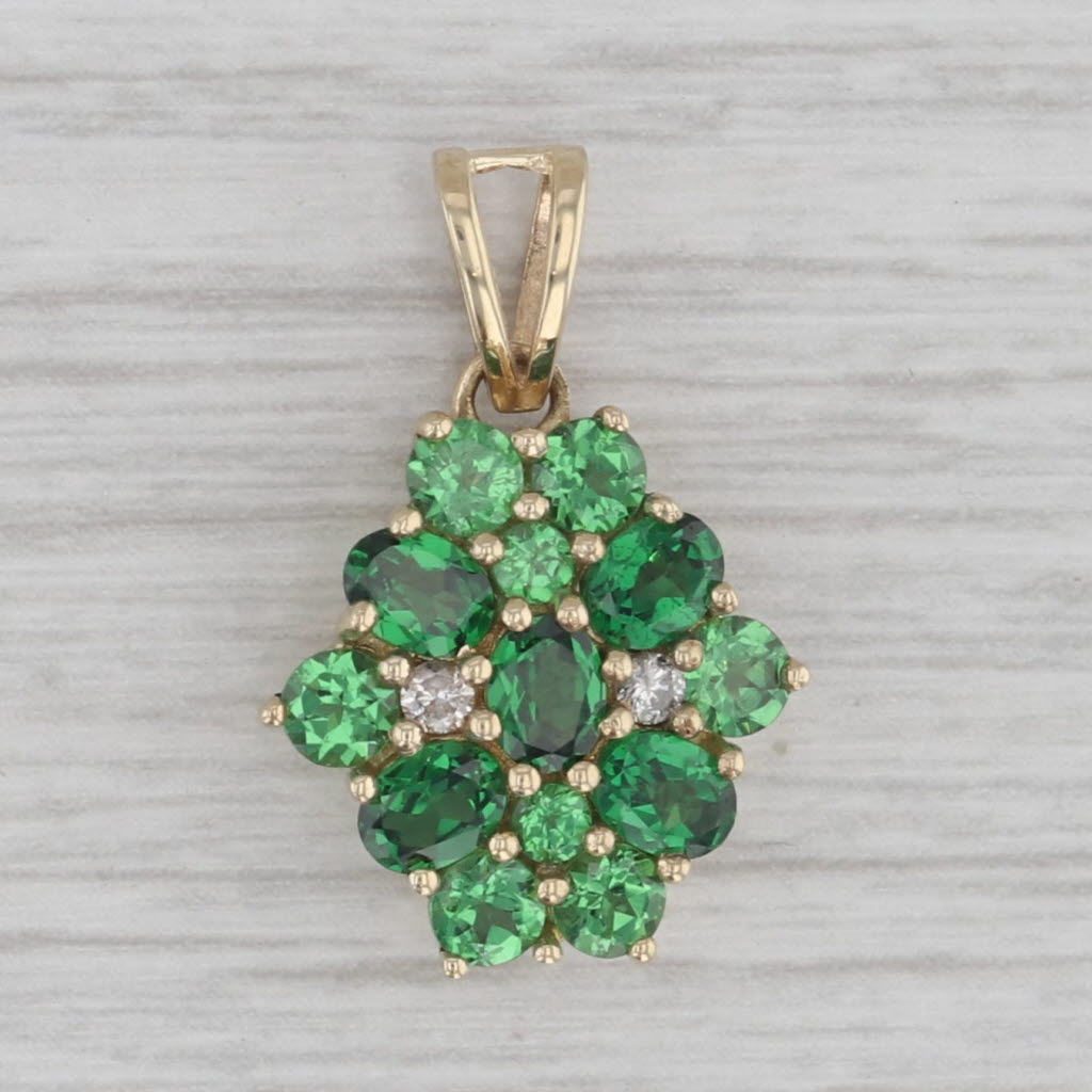 Gray 2ctw Tsavorite Green Garnet Diamond Cluster Pendant 10k Yellow Gold