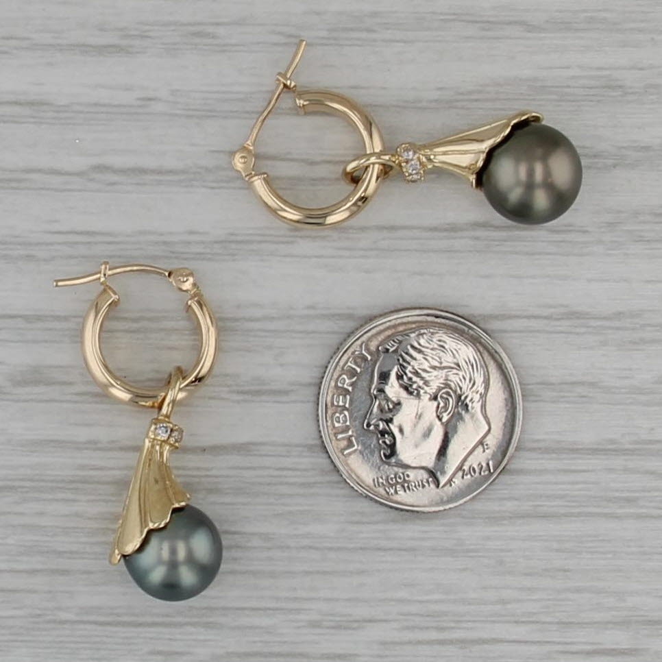 Convertible Cultured Pearl Diamond Earring Charms on Hoops 14k Yellow Gold