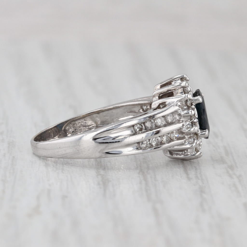 1.37ctw Oval Blue Sapphire Diamond Halo Ring 14k White Gold Size 7