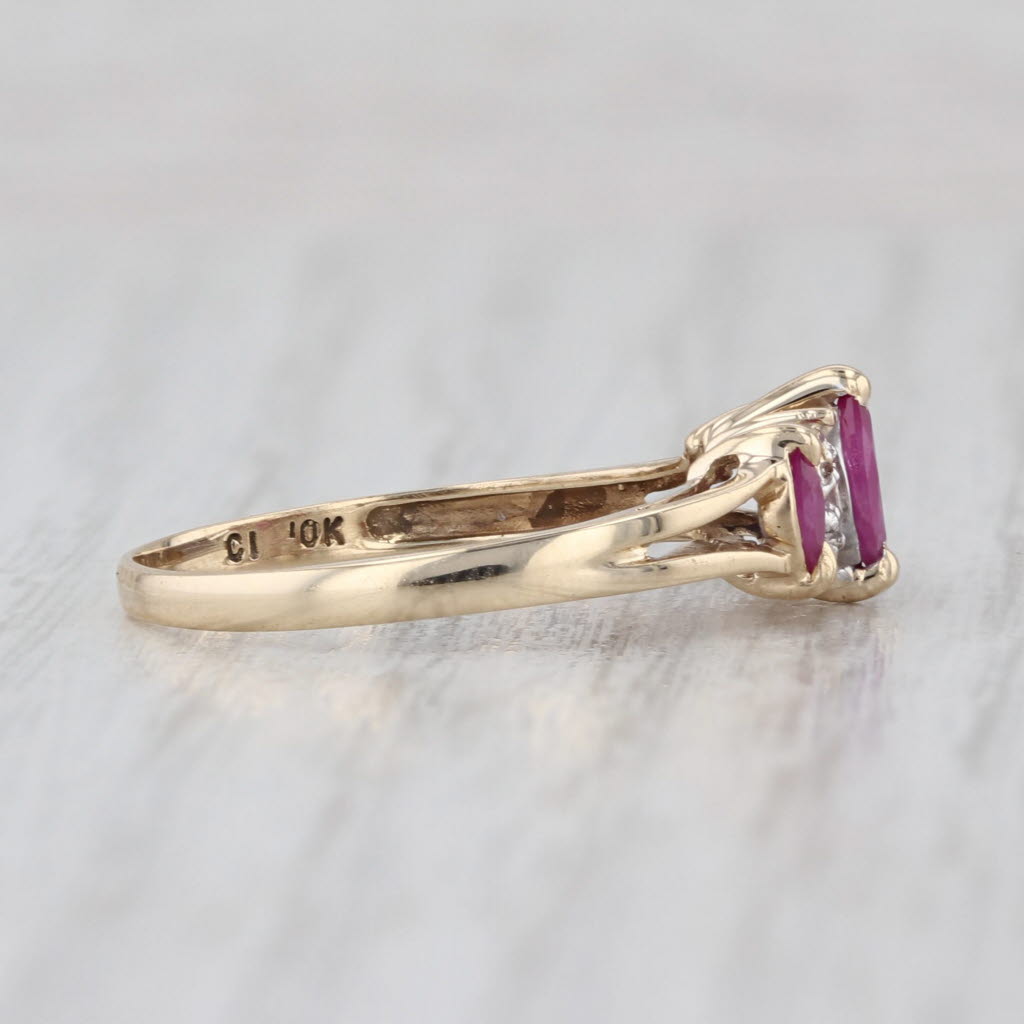 0.40ctw Ruby Marquise 3-Stone Diamond Ring 10k Yellow Gold Size 7
