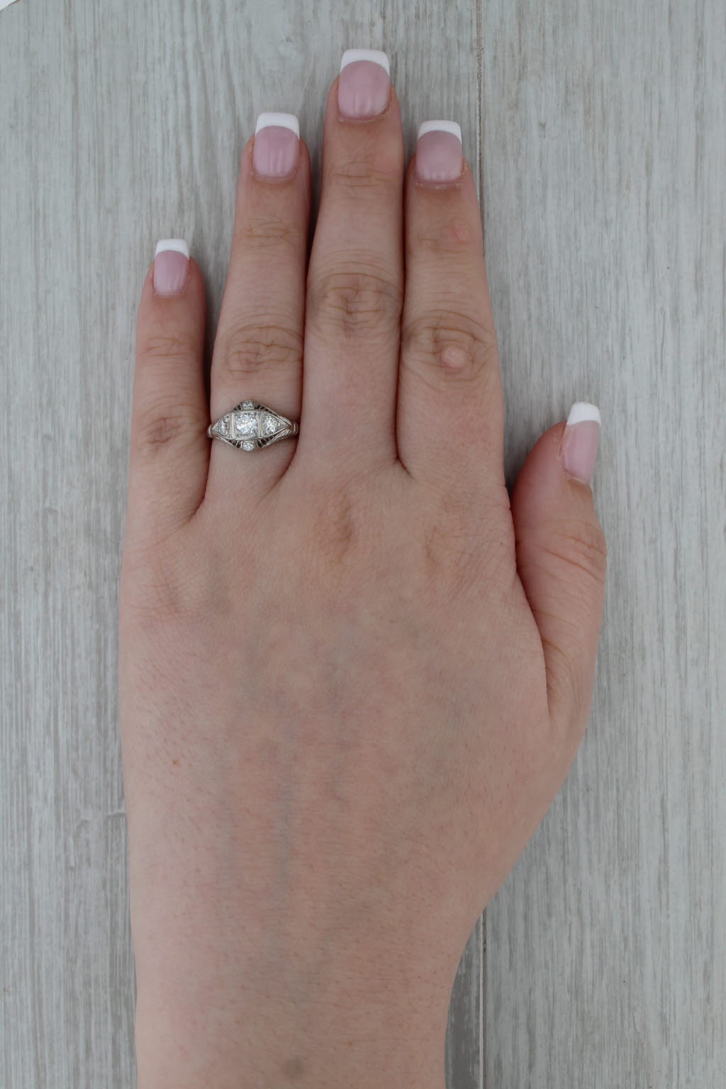 Art Deco 0.60ctw Diamond Engagement Ring Platinum Size 7 Vintage Filigree