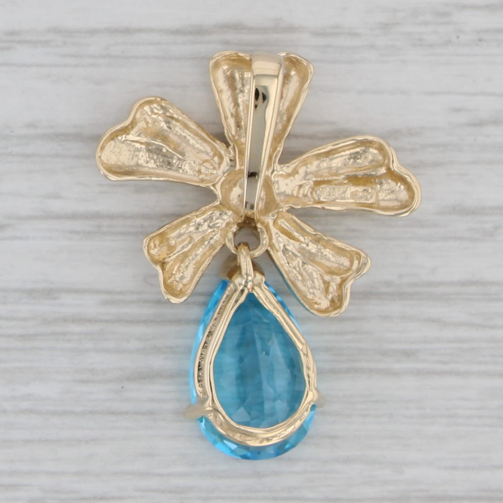 Gray 6.18ct Oval Blue Topaz Drop Flower Pendant 14k Yellow Gold Floral