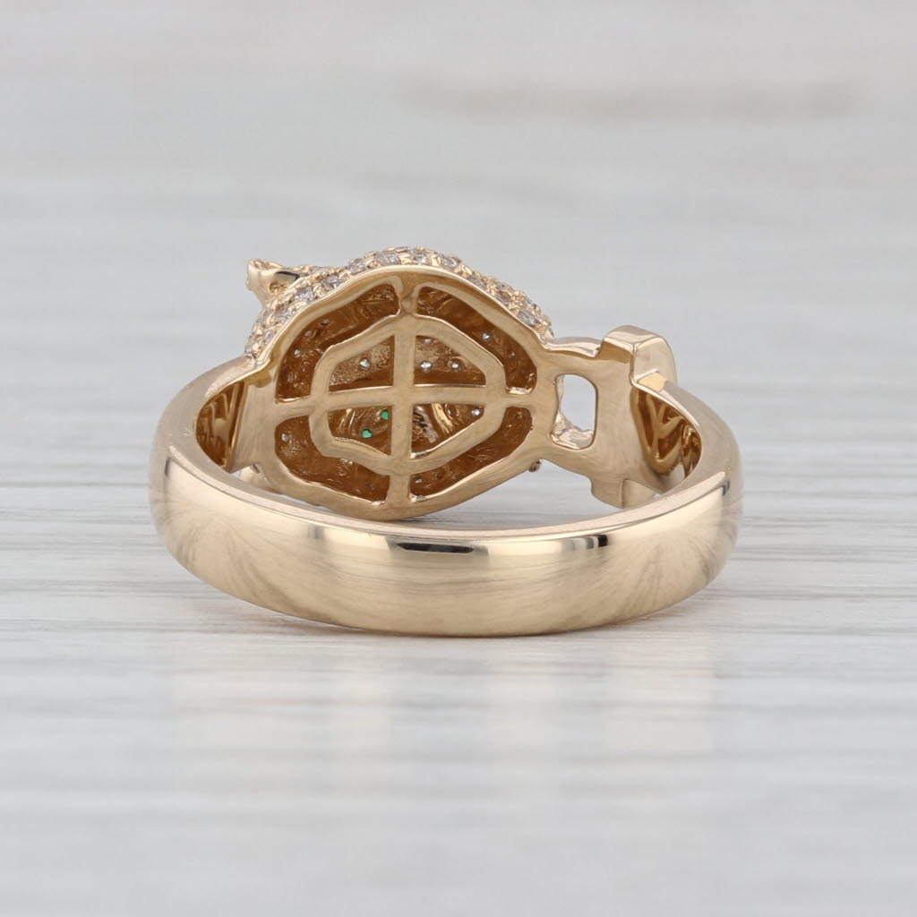 0.29ctw Diamond Panther Door Knocker Ring 10k Yellow Gold Emerald Eyes Size 7.25
