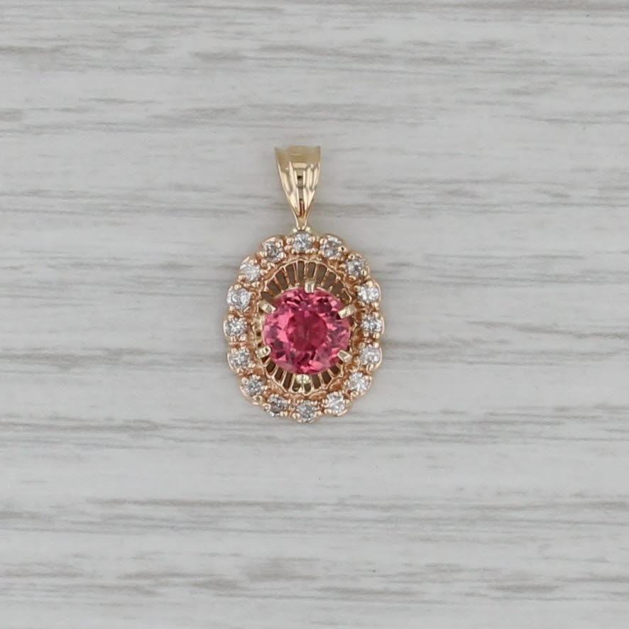 1.55ctw Pink Tourmaline Diamond Halo Pendant 14k Yellow Gold