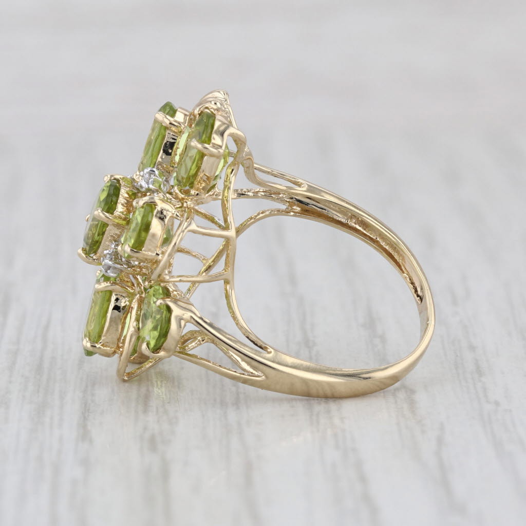 7.03ctw Peridot Diamond Cluster Cocktail Ring 14k Yellow Gold Size 7