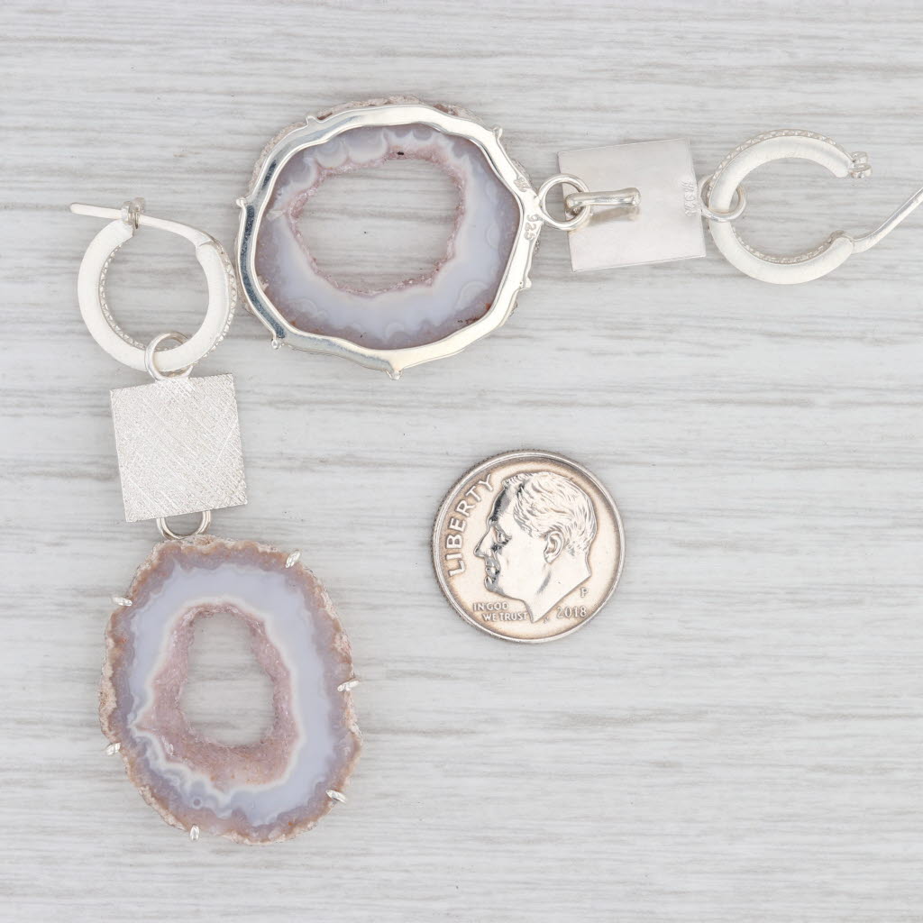 New Nina Wynn Hoop Charm Drops Earrings Sterling Silver Geode Slice Statement