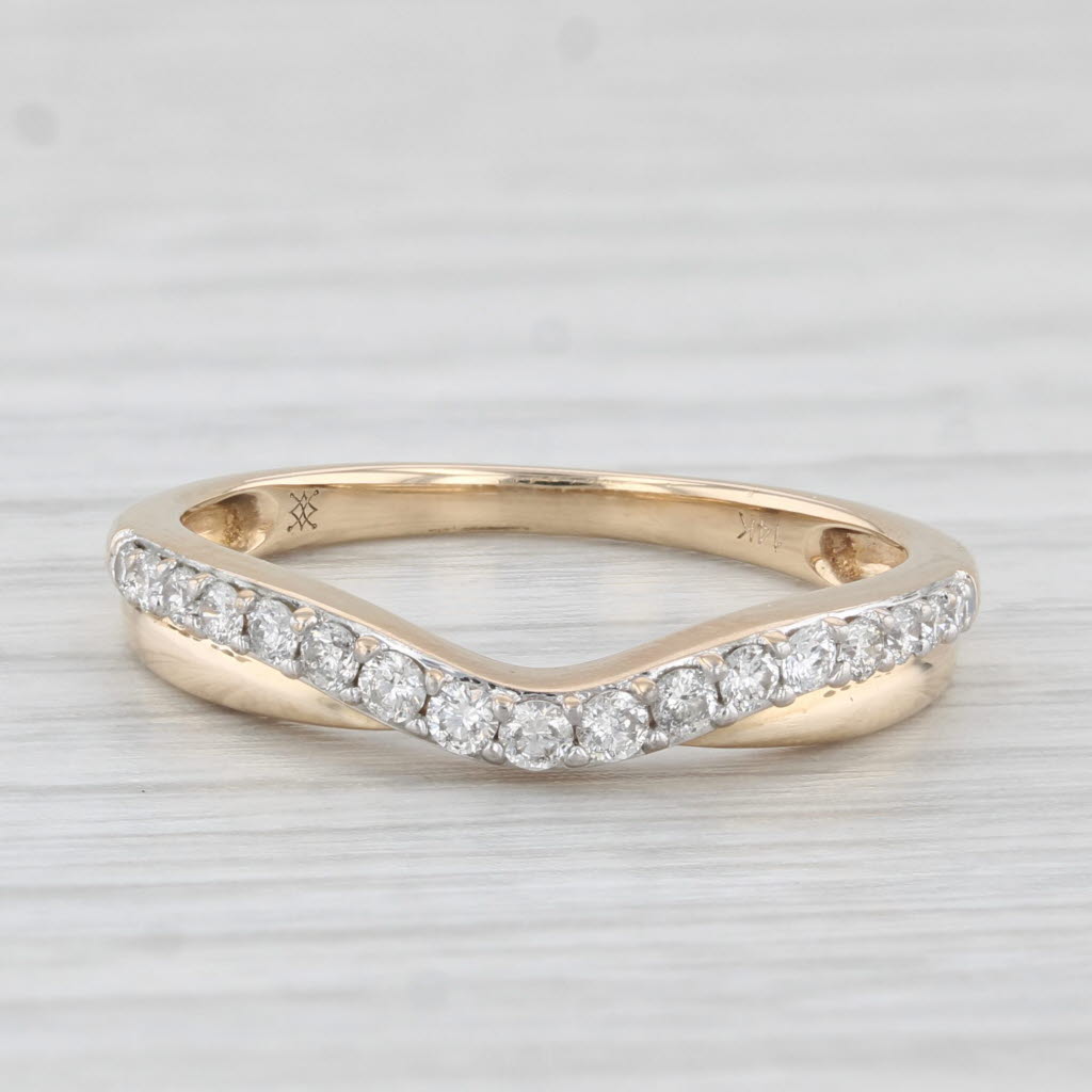 Light Gray 0.30ctw Contoured Diamond Ring 14k Yellow Gold Size 7 Stackable Wedding Band