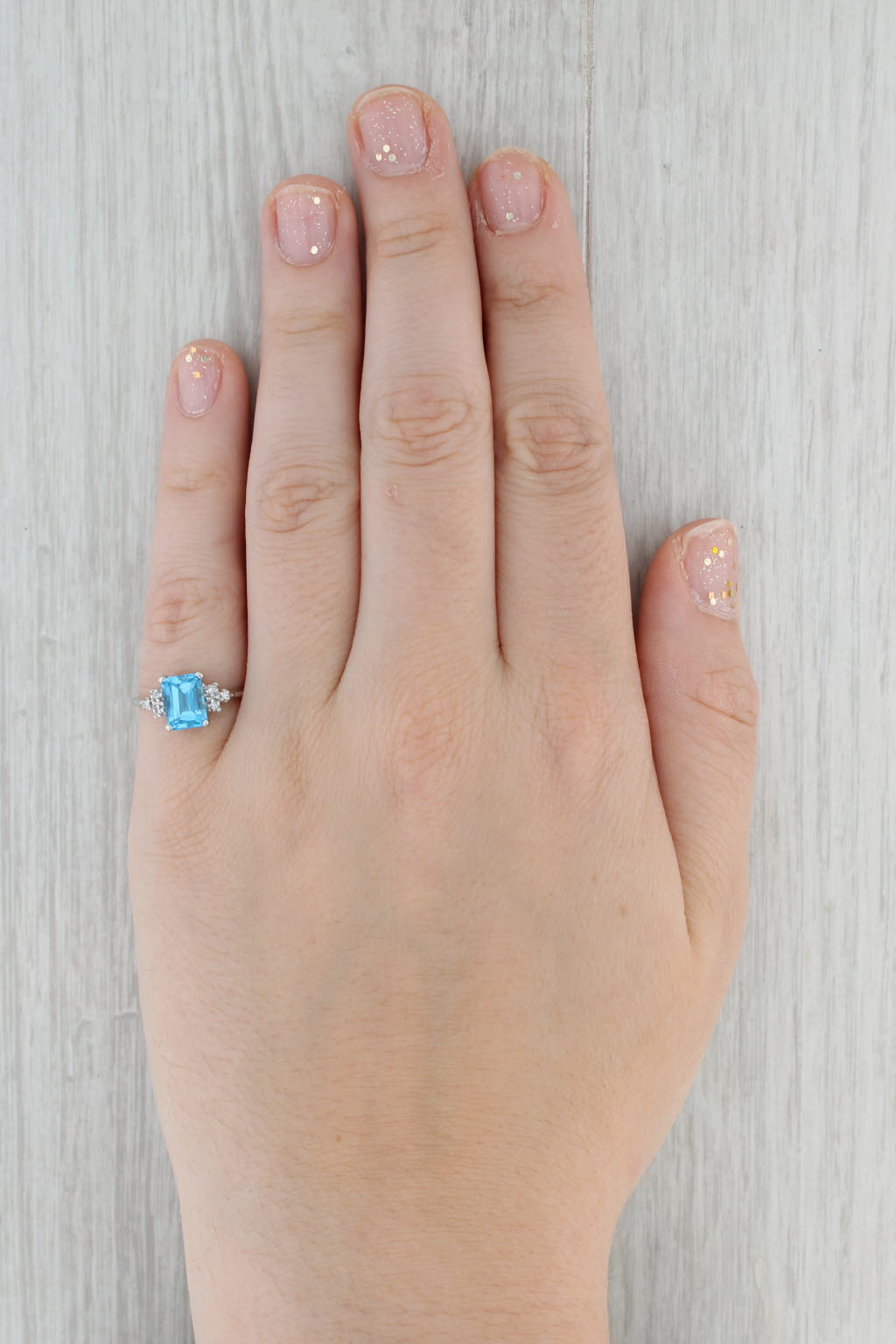 Gray 2.08ctw Emerald Cut Blue Topaz Diamond Ring 10k White Gold Size 7