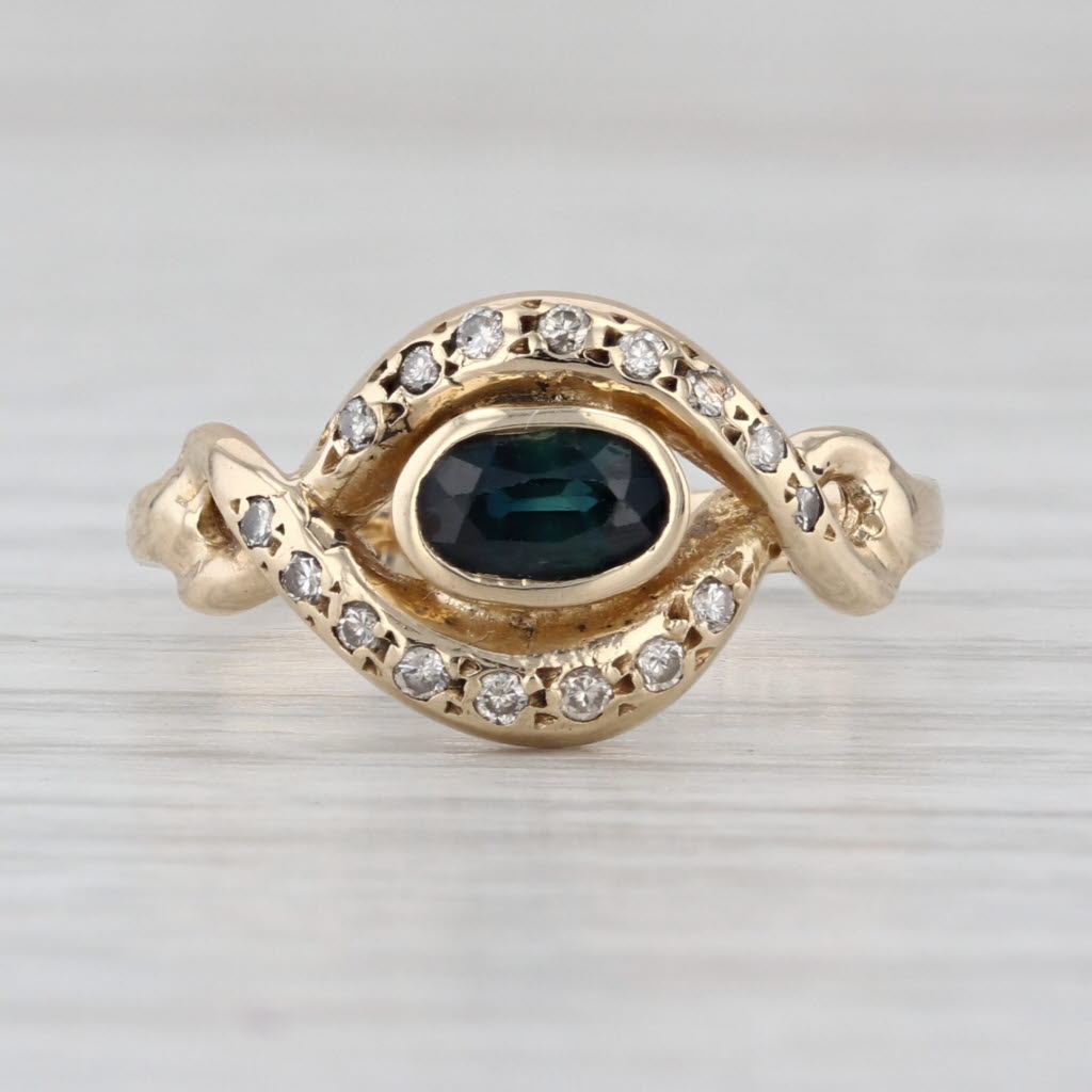 0.65ctw Blue Sapphire Diamond Ring 14k Yellow Gold Size 6.5