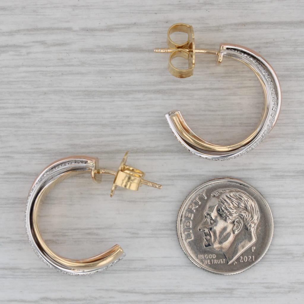 Gray 0.90ctw Diamond Layered Hoop Earrings 18k Yellow White Rose Gold