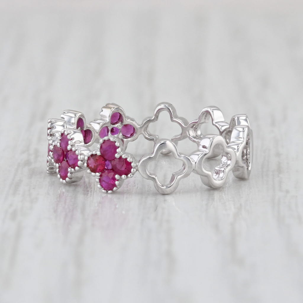 0.78ctw Ruby Flower Ring 18k White Gold Stackable Size 6.5 Band