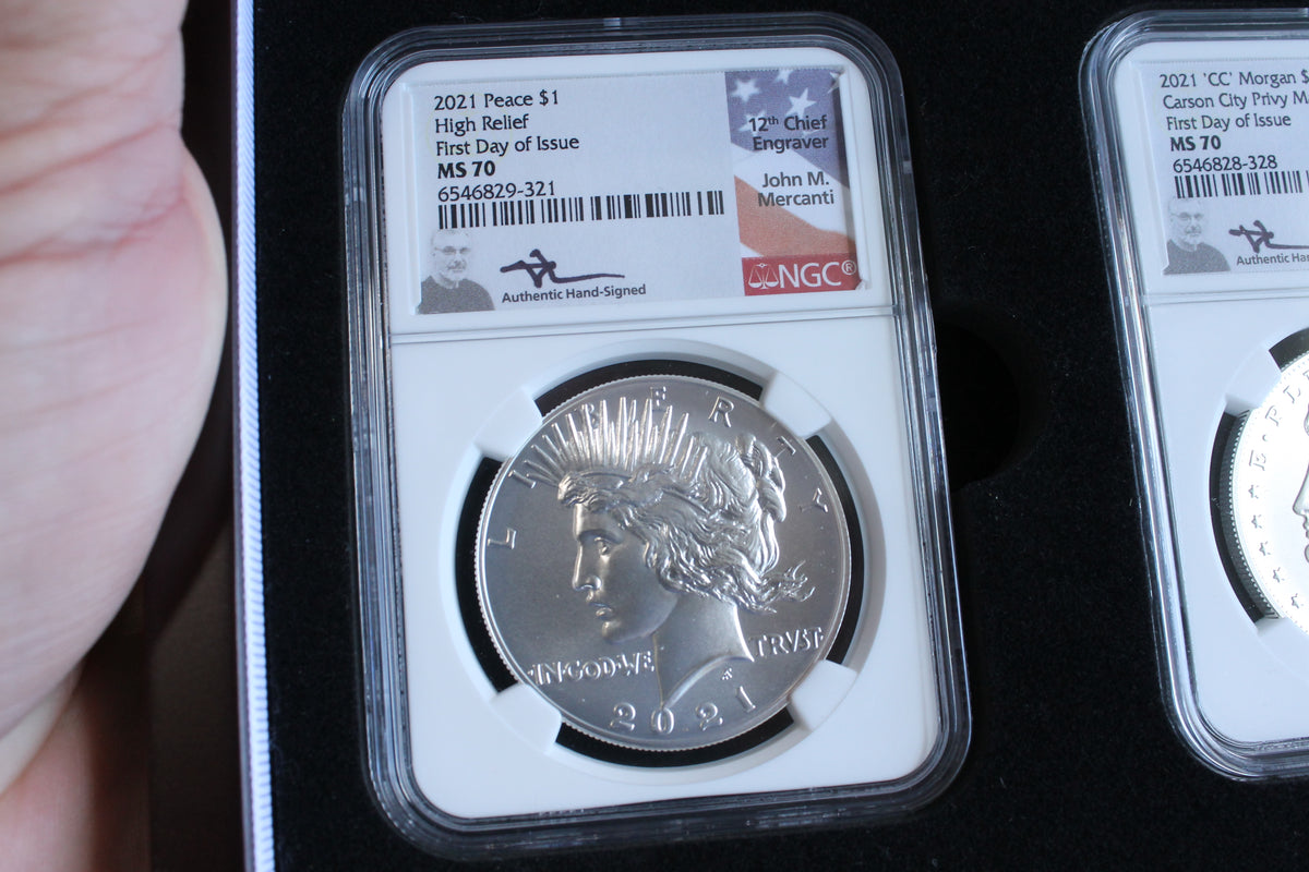 2021 $1 Morgan (5) & Peace (1) Silver Dollar Set NGC First Day of Issue MS70