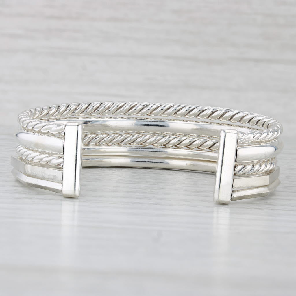 Light Gray David Yurman 0.51ctw Diamond Stax 5 Row Bracelet Pouch Sterling Silver 6"