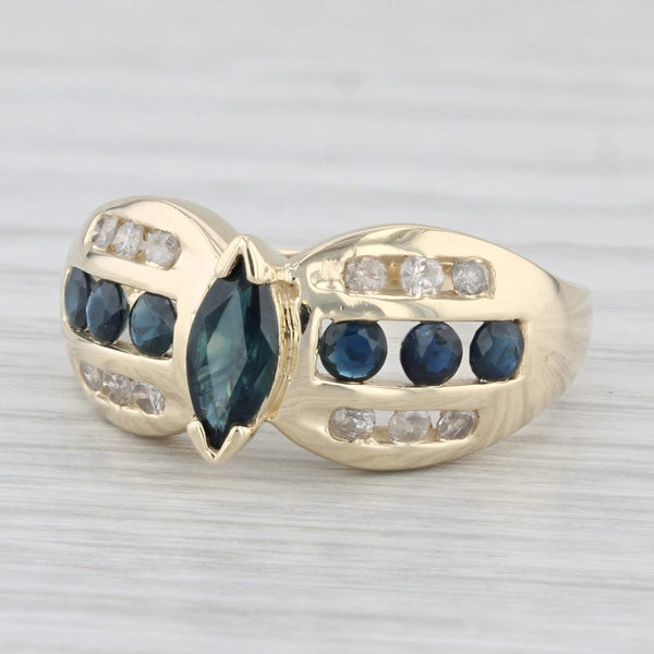 1.24ctw Marquise Blue Sapphire Diamond Ring 10k Yellow Gold Size 6.75