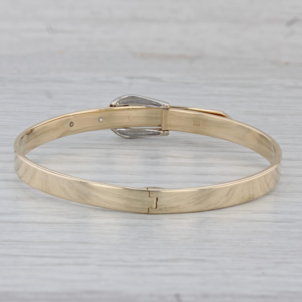 Gray 0.12ctw Diamond Accented Belt Bangle Bracelet 14k Gold 6.5"