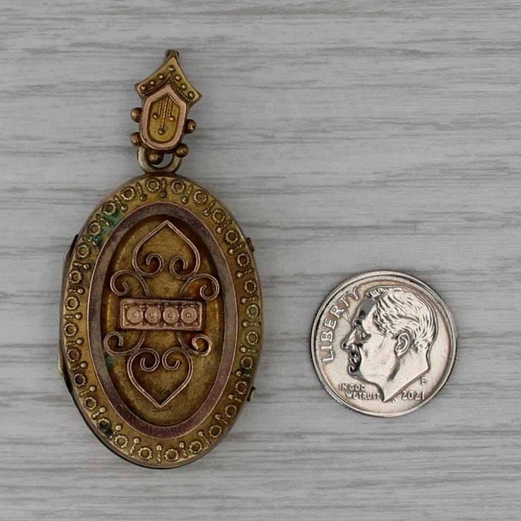 Antique Etruscan Style Picture Locket Pendant Gold Filled Opens As IS