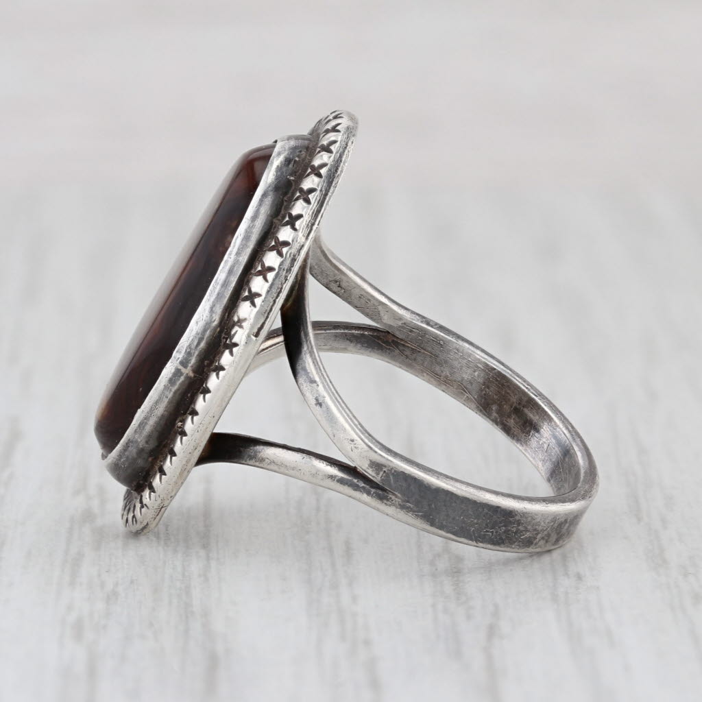 Vintage Native American Signed Fire Agate Ring Sterling Silver Size 8.75