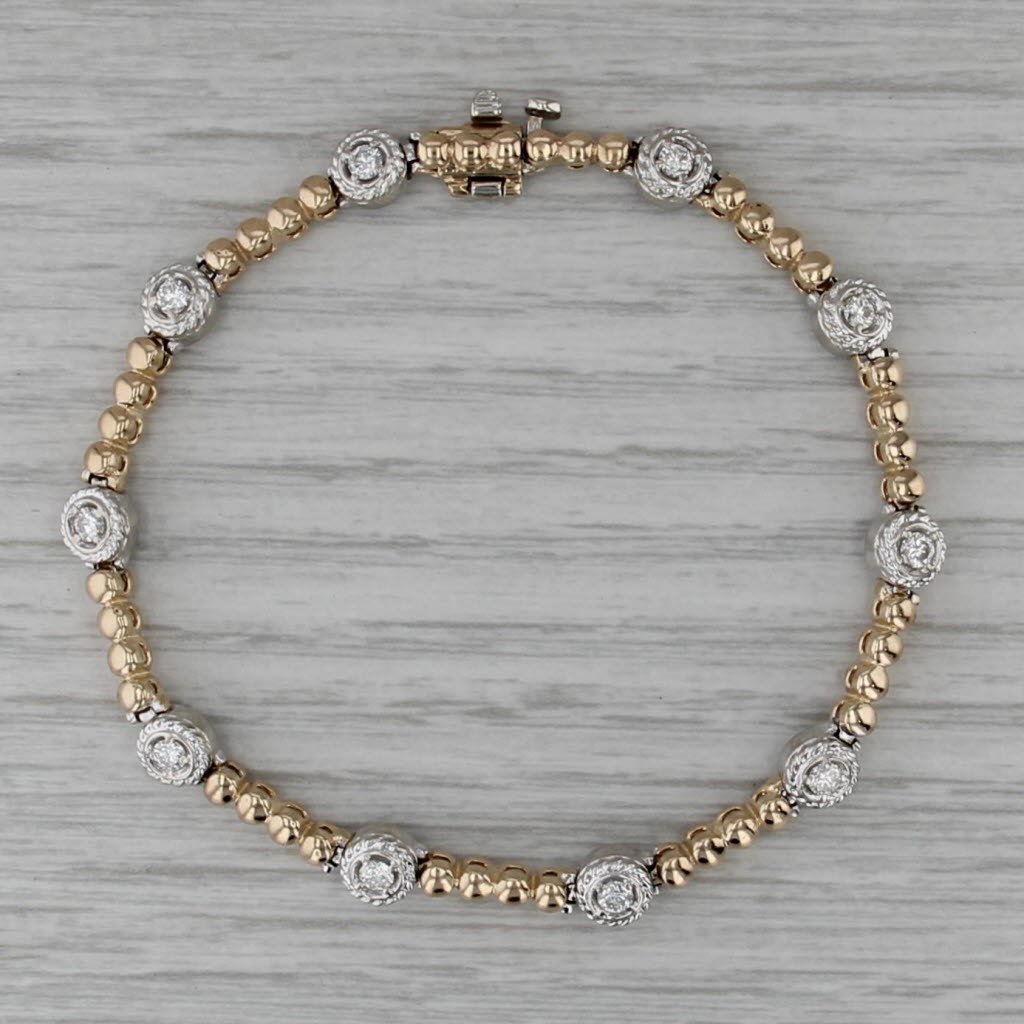 0.50ctw Diamond Bead Links Bracelet 14k White Yellow Gold 7"
