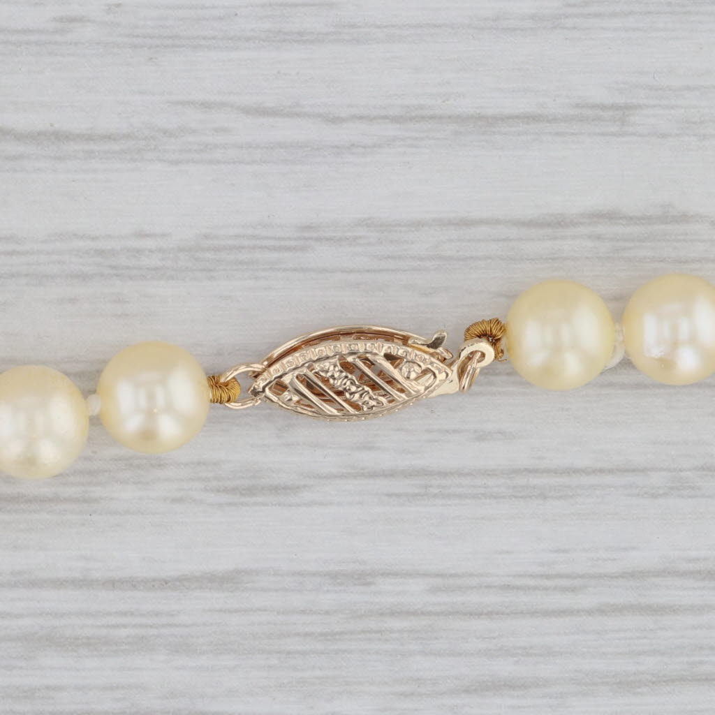 Gray Cultured Cream Pearl Bead Strand Necklace 14k Yellow Gold 19.75"