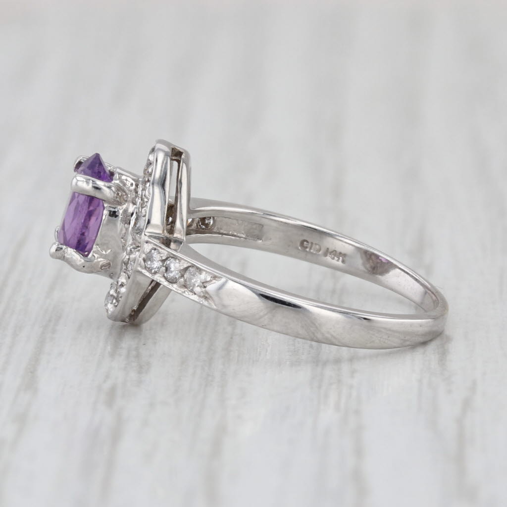 0.84ctw Oval Amethyst Diamond Halo Ring 14k White Gold Size 6.5