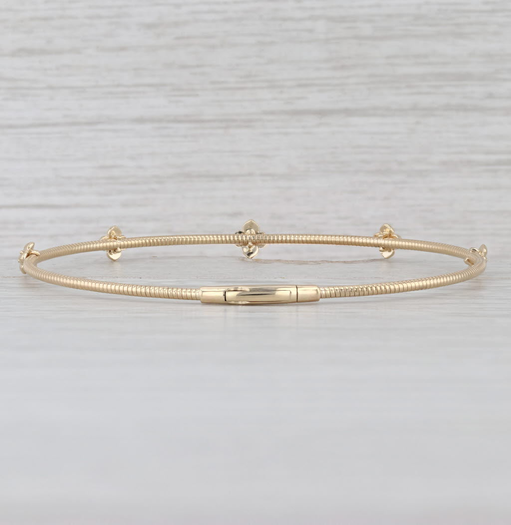 New Diamond Flower Flexible Bangle Bracelet 14k Yellow Gold 6.75"