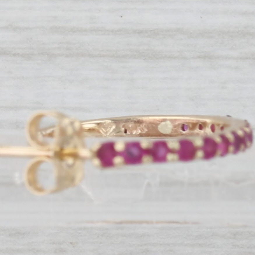 0.54ctw Ruby J-Hook Hoop Earrings 10k Yellow Gold Pierced Drops