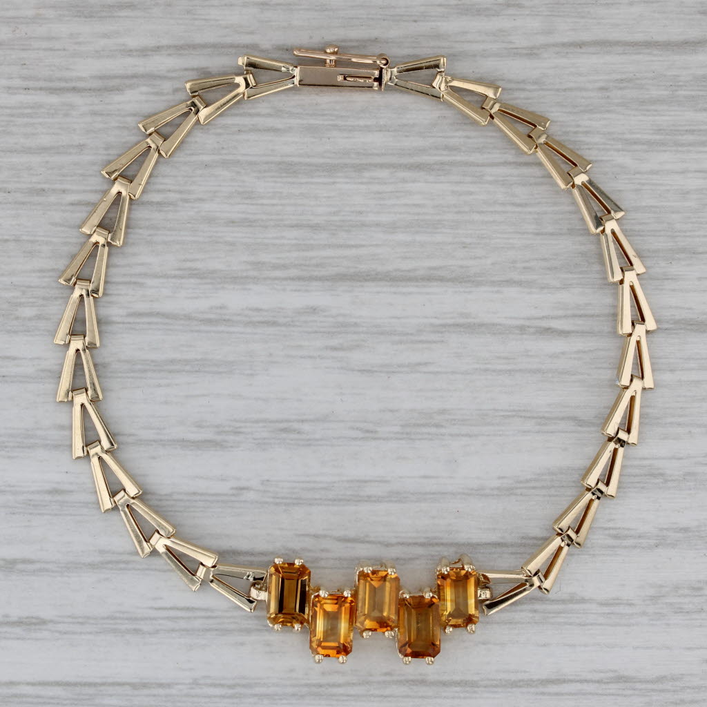 Dark Gray Vintage 3ctw Citrine V Chain Bracelet 14k Yellow Gold 6.75"