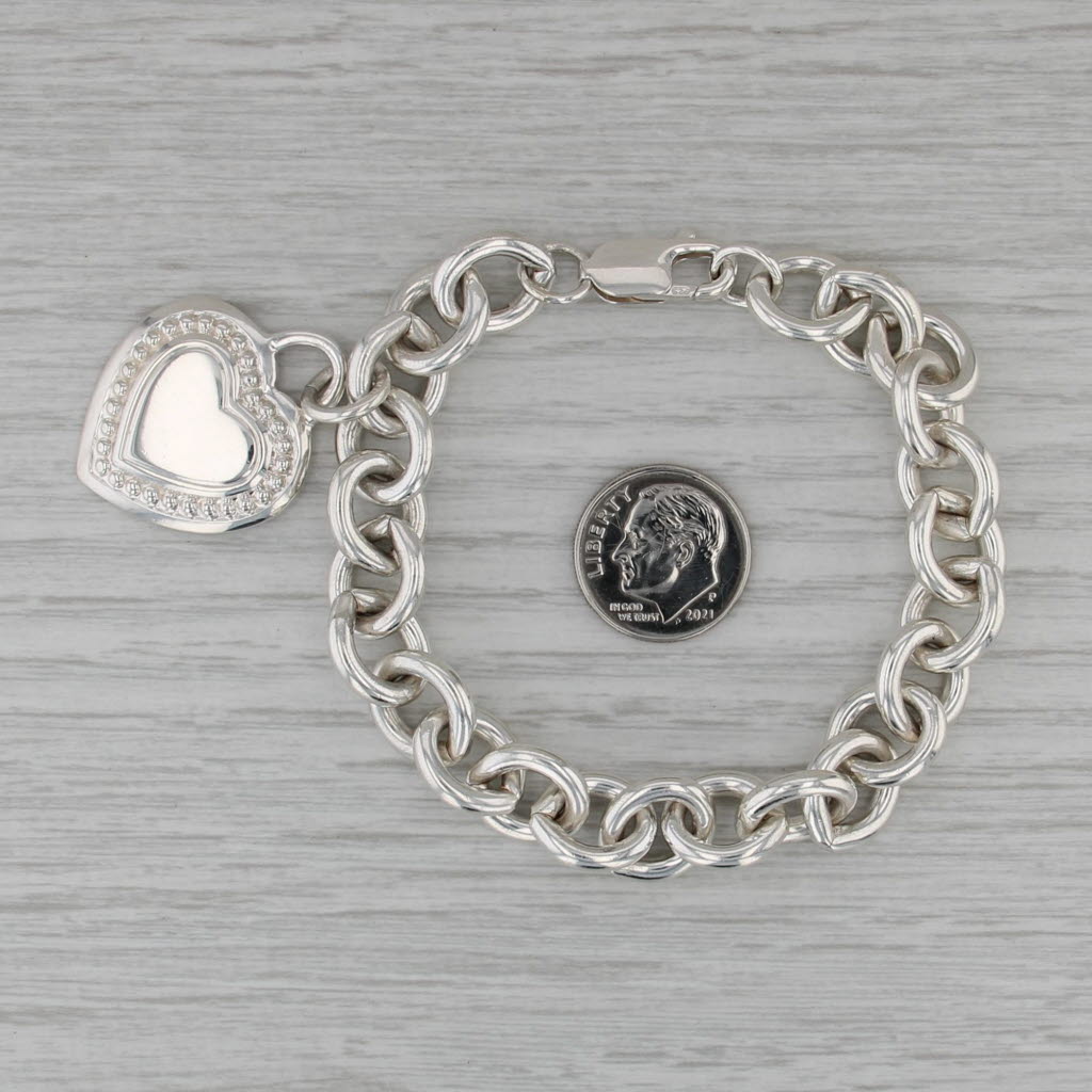 Judith Ripka Engravable Heart Charm Bracelet Sterling Silver 7.5" Cable Chain
