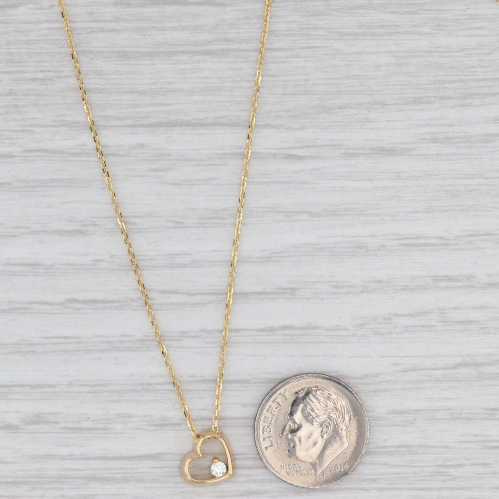 Light Gray Small Diamond Heart Pendant Necklace 18k Yellow Gold 16" 17" 18" Cable Chain