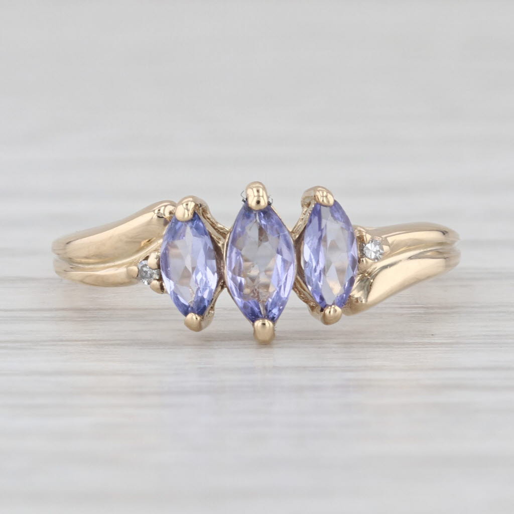 0.51ctw Tanzanite Diamond Ring 10k Yellwo Gold Marquise 3-Stone Size 4.25