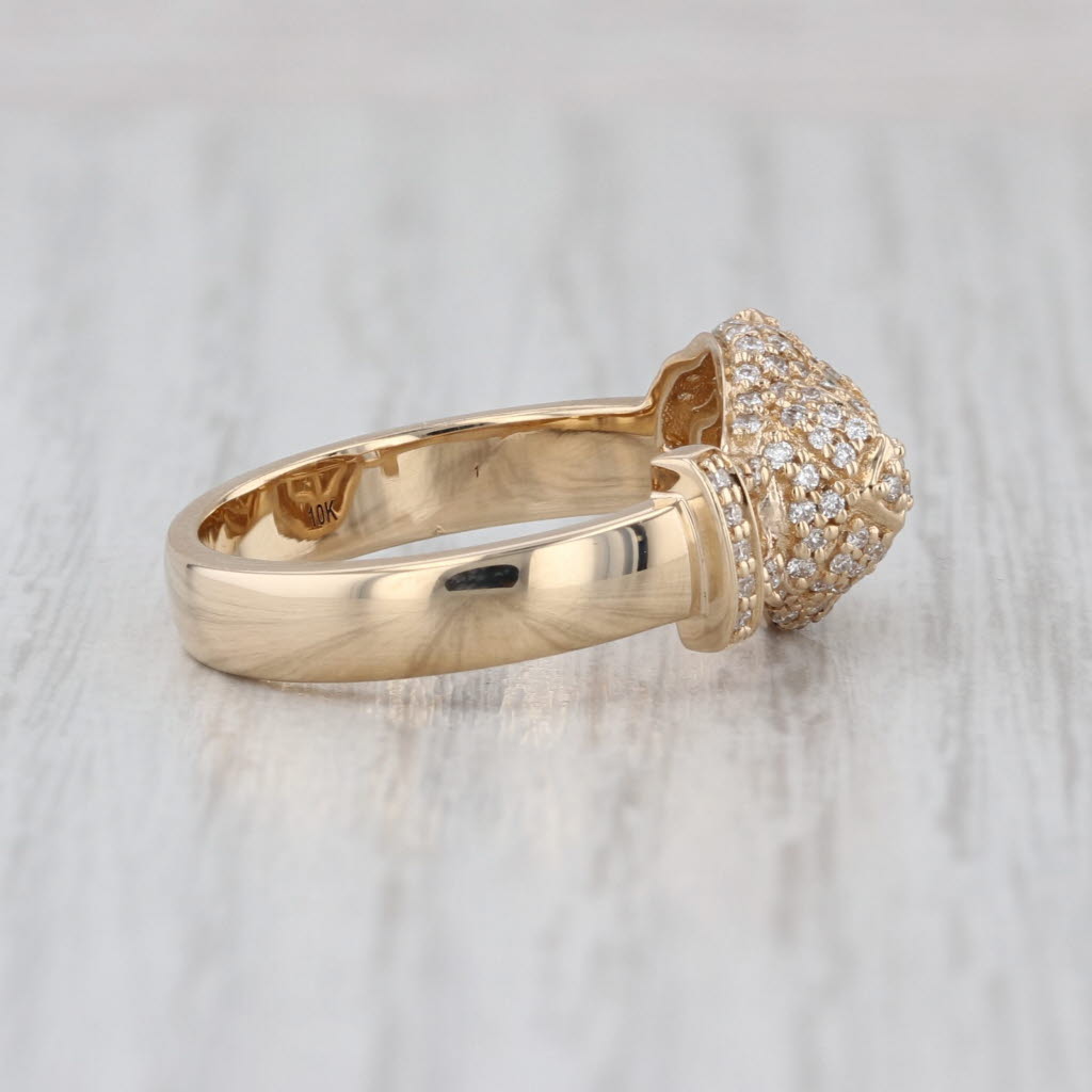 0.29ctw Diamond Panther Door Knocker Ring 10k Yellow Gold Emerald Eyes Size 7.25