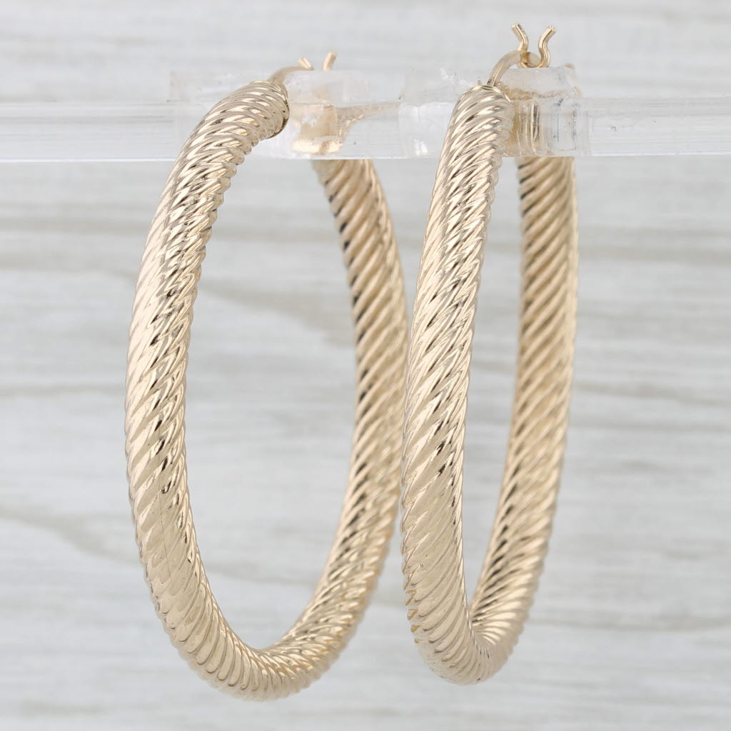 Light Gray Woven Hoop Earrings 14k Yellow Gold Round Snap Top Hoops