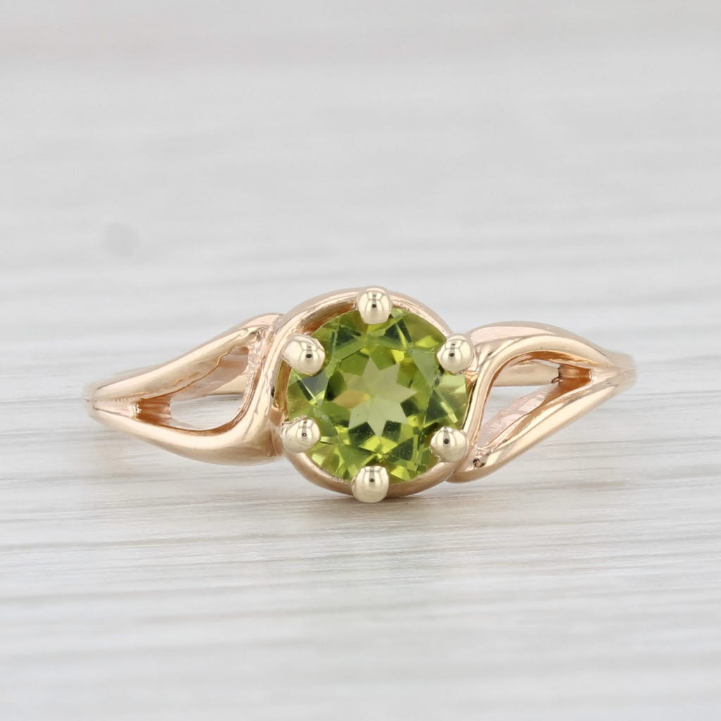 Light Gray 0.85ct Round Peridot Solitaire Ring 10k Yellow Gold Size 5.5 Church & Co Vintage
