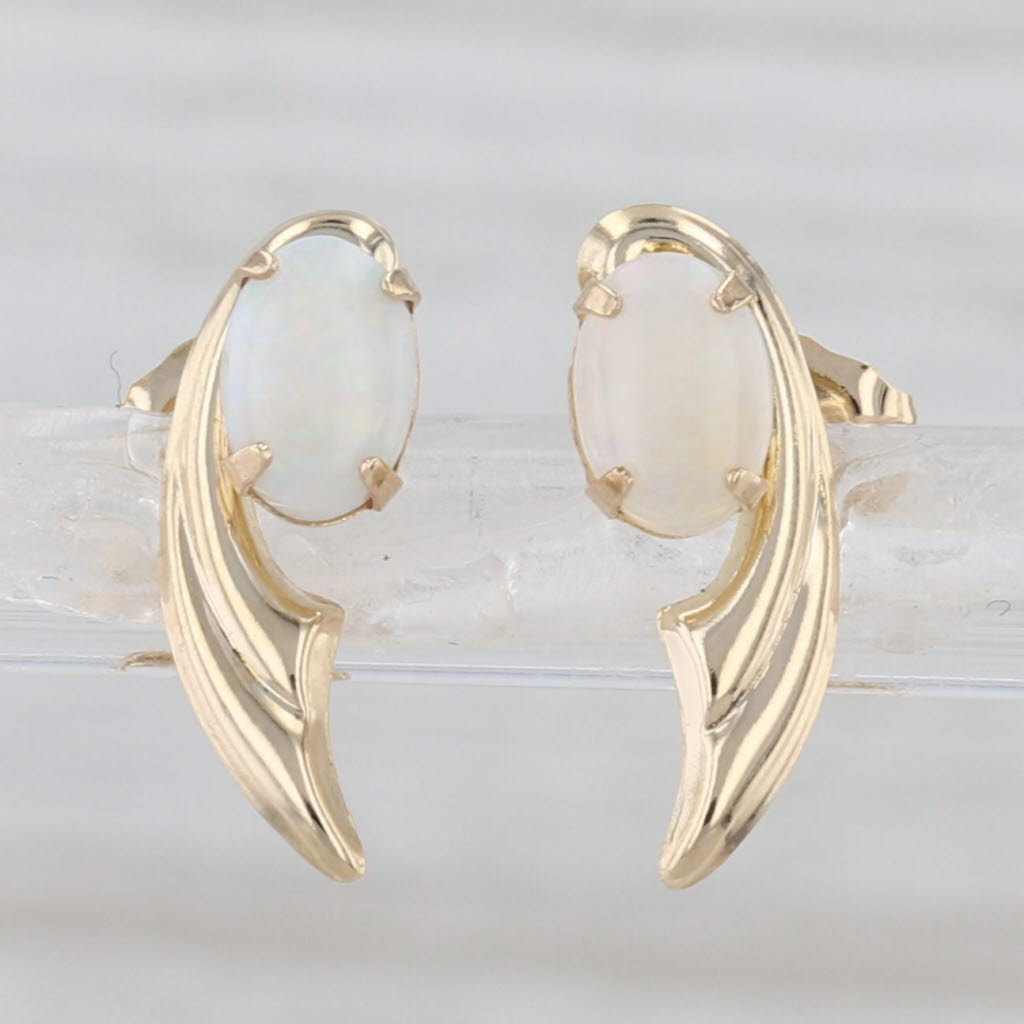 Opal Oval Cabochon Stud Earrings 14k Yellow Gold Studs