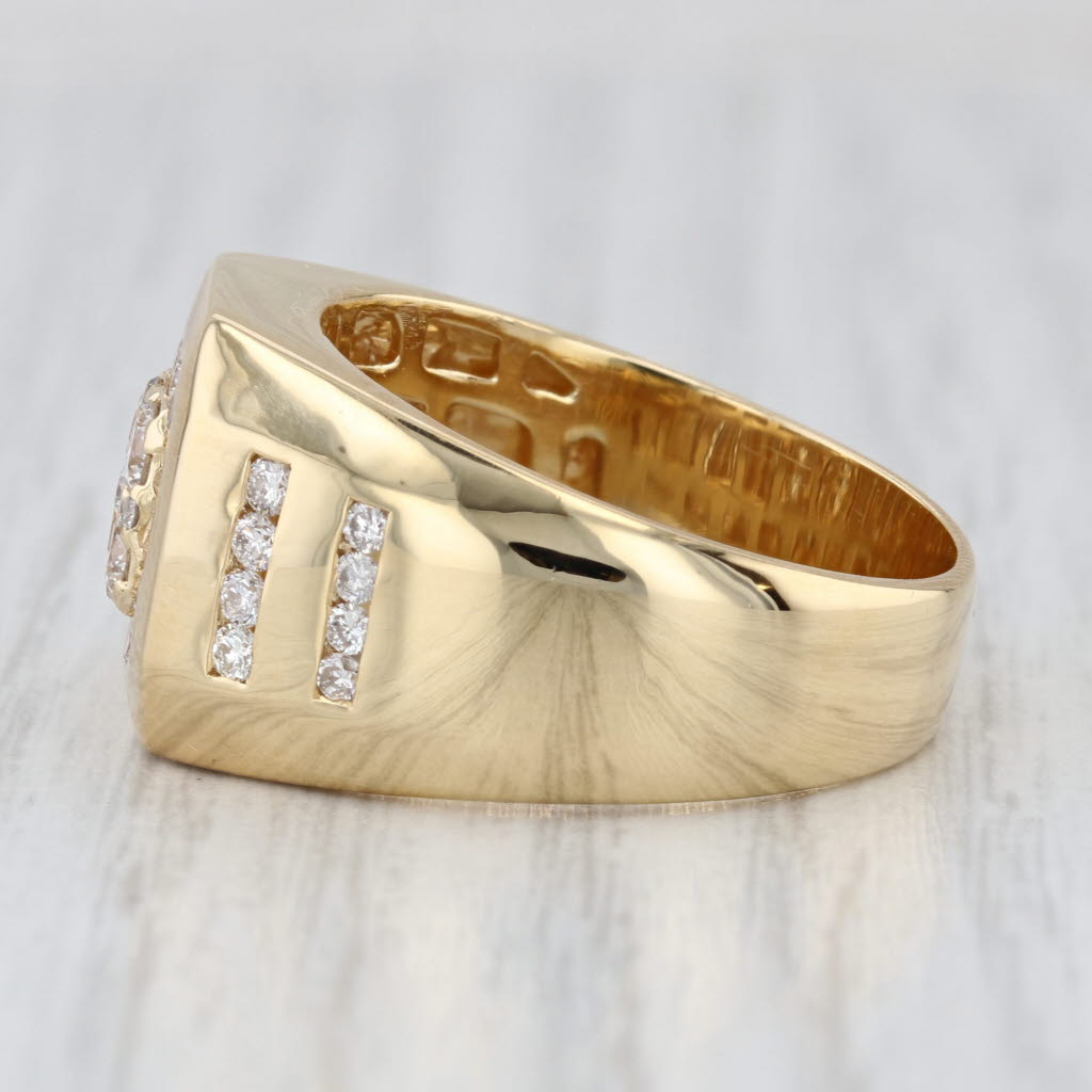 1ctw Diamond Cluster Men's Ring 18k Yellow Gold Size 10.25-10.5
