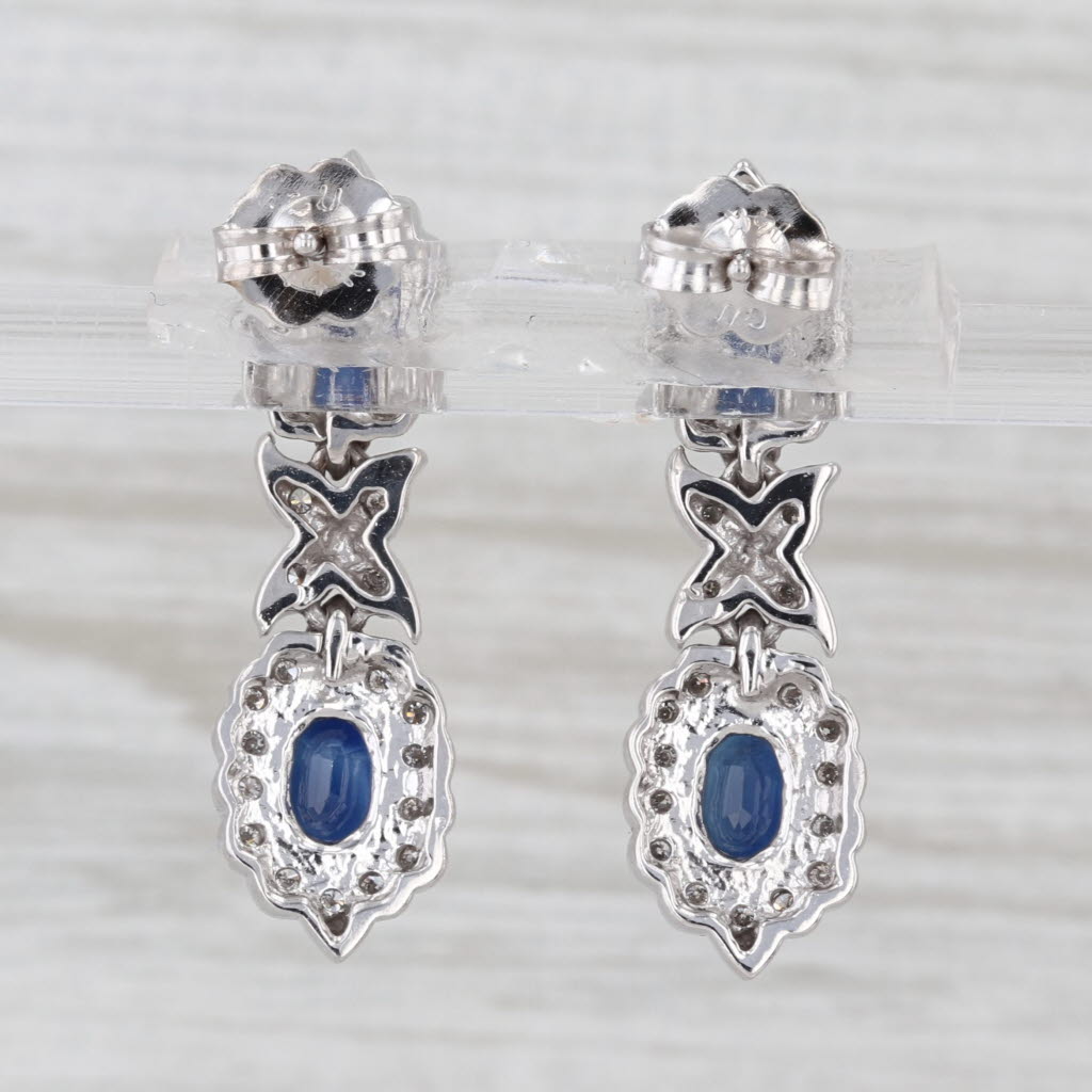 2.70ctw Blue Sapphire Diamond Halo Dangle Earrings 14k White Gold Drops