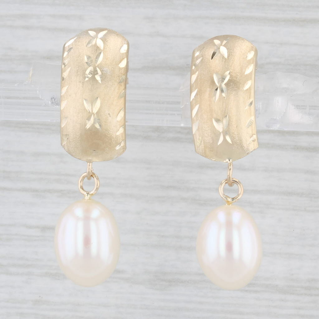 Light Gray Cultured Pearl Drop Earrings 14k Yellow Gold Dangles