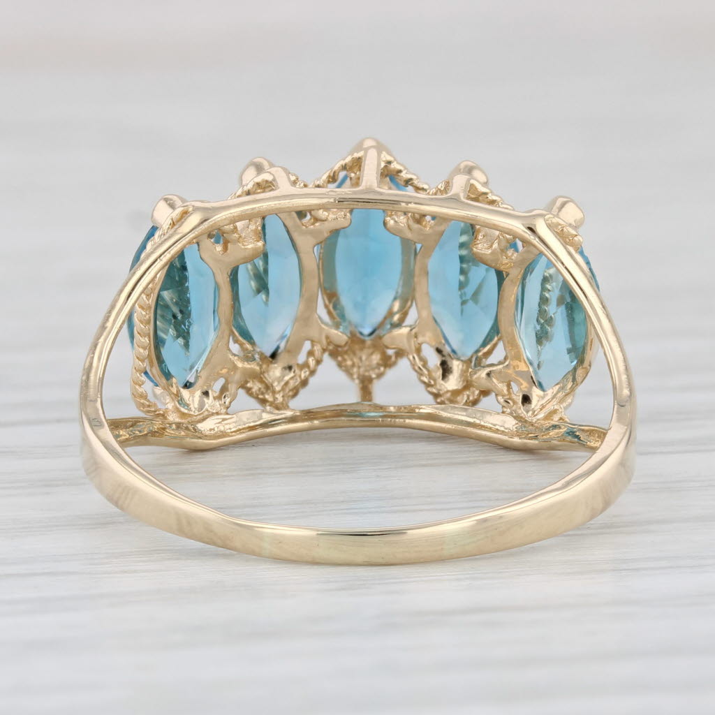 Light Gray 3.90ctw Tiered Marquise Blue Topaz Ring 14k Yellow Gold Size 10.5
