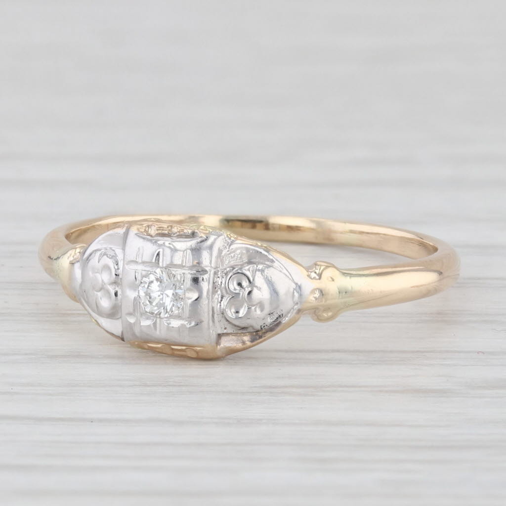 Light Gray Vintage Diamond Engagement Ring 2-Toned 14K Yellow White Gold Size 8.75