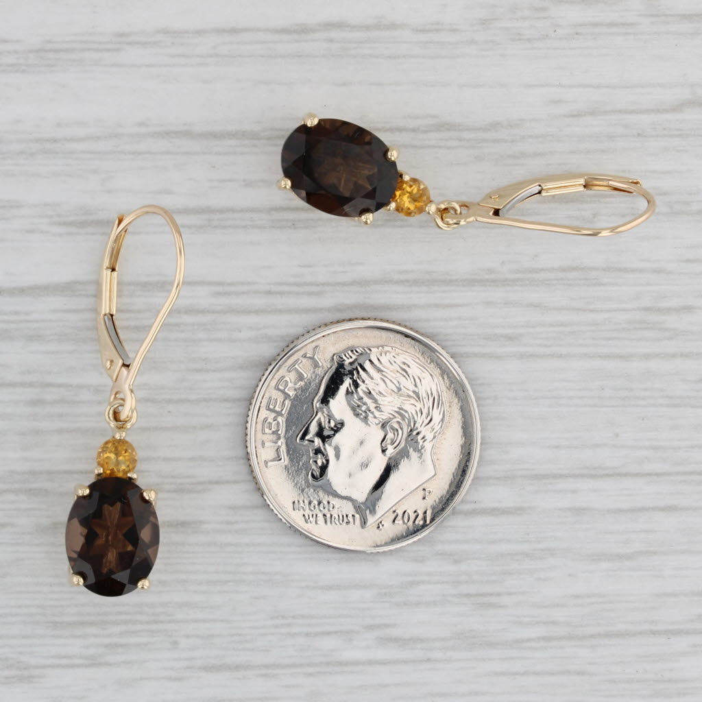 Gray 3.70ctw Smoky Quartz Citrine Dangle Earrings 10k Yellow Gold Lever Backs