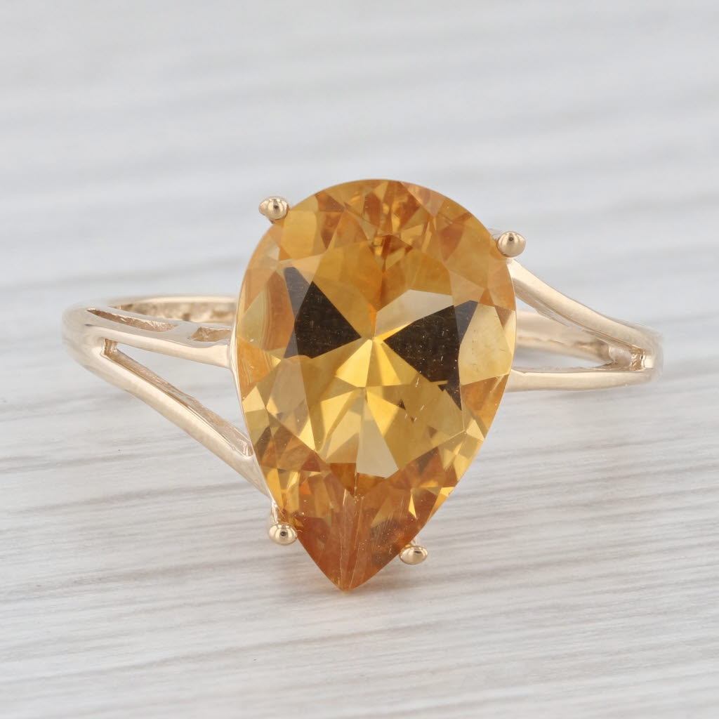 Light Gray 5.50ct Citrine Pear Solitaire Ring 10k Yellow Gold Size 9.25