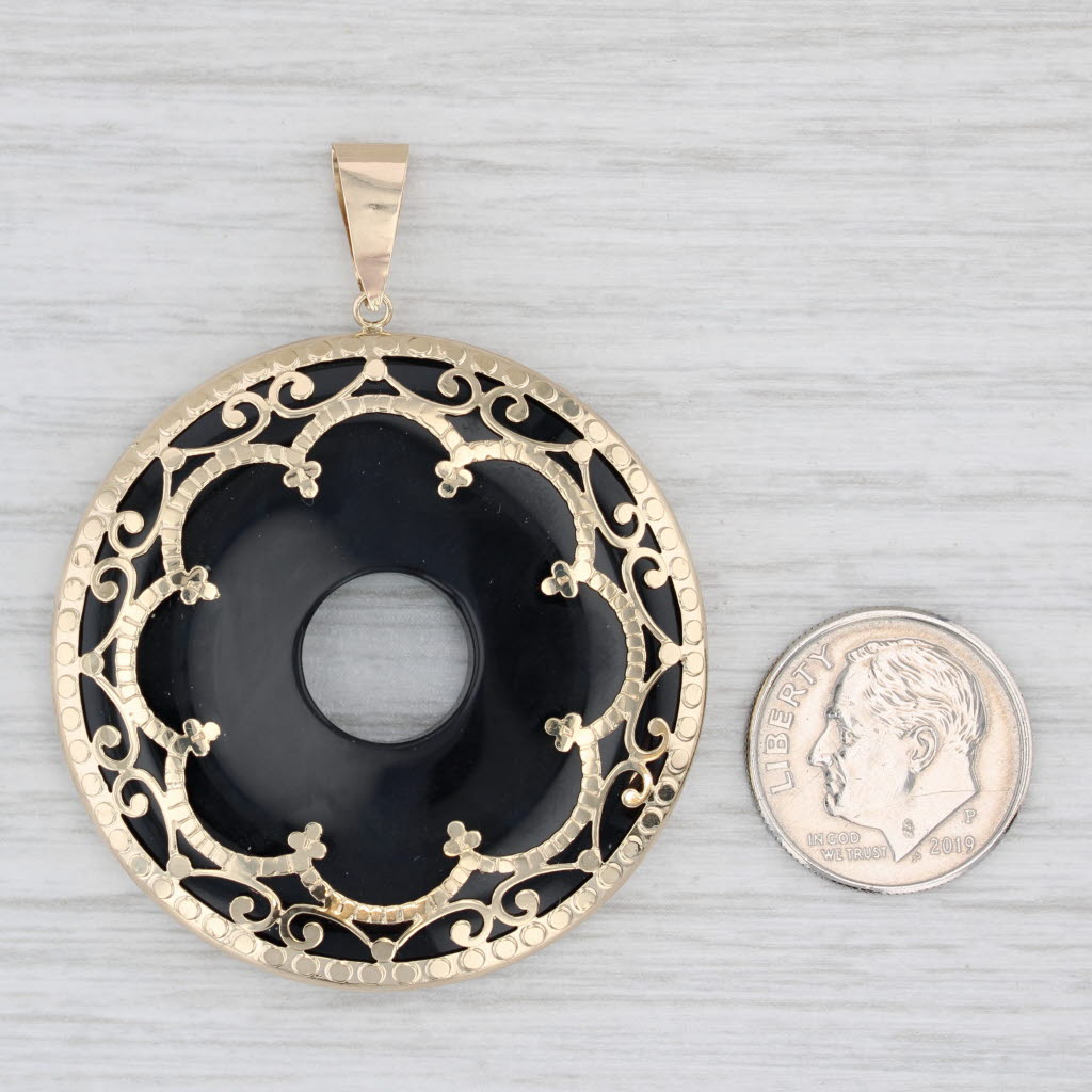 Light Gray Ornate Onyx Hololitsh Pendant 14k Yellow Gold Statement