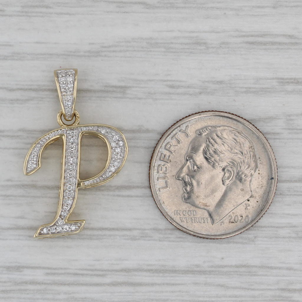 Gray Diamond Letter Initial "P" Pendant 10k Yellow Gold