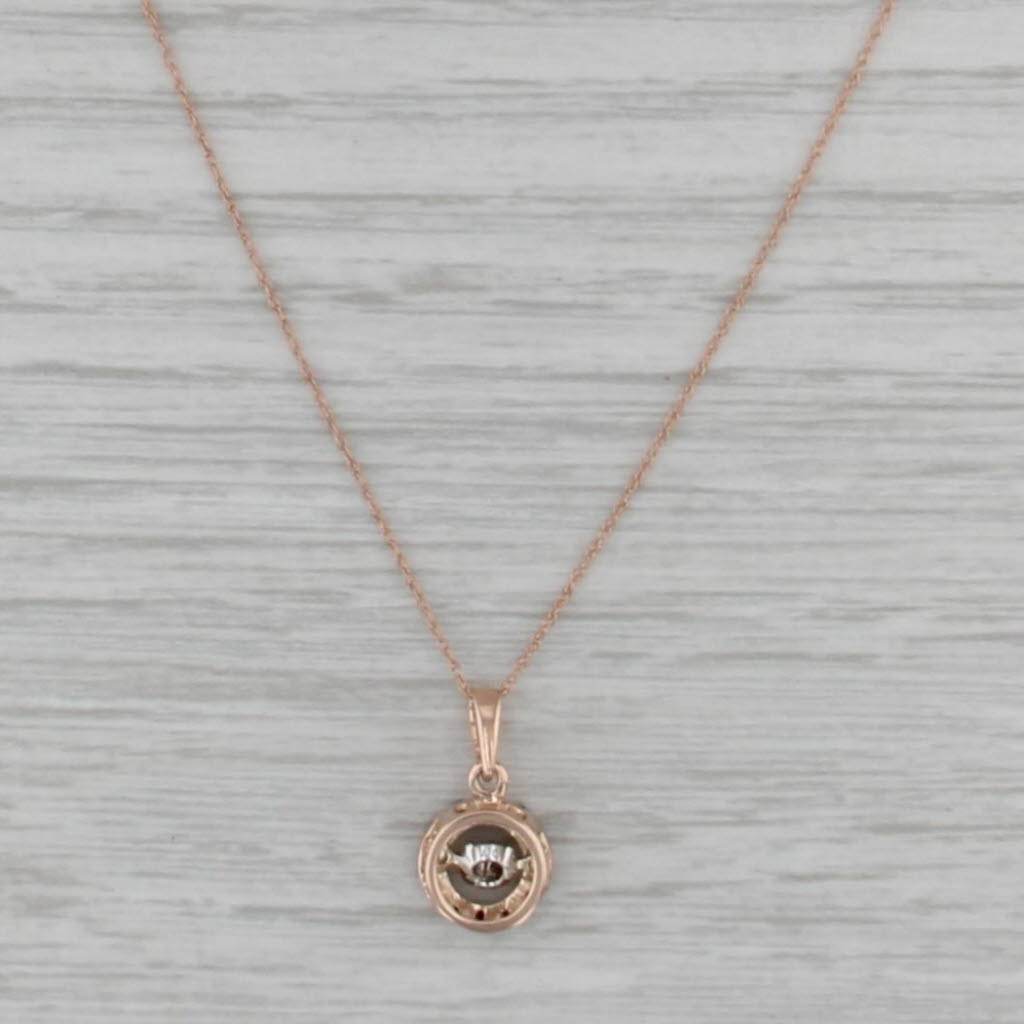 Floating Diamond Halo Pendant Necklace 10k Rose Gold 19.5" Rope Chain