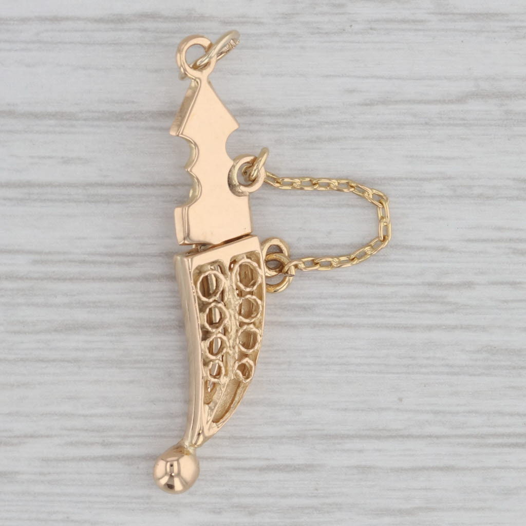 Gray Dagger & Scabbard Sheath Charm 18k Yellow Gold Vintage Pendant Opens