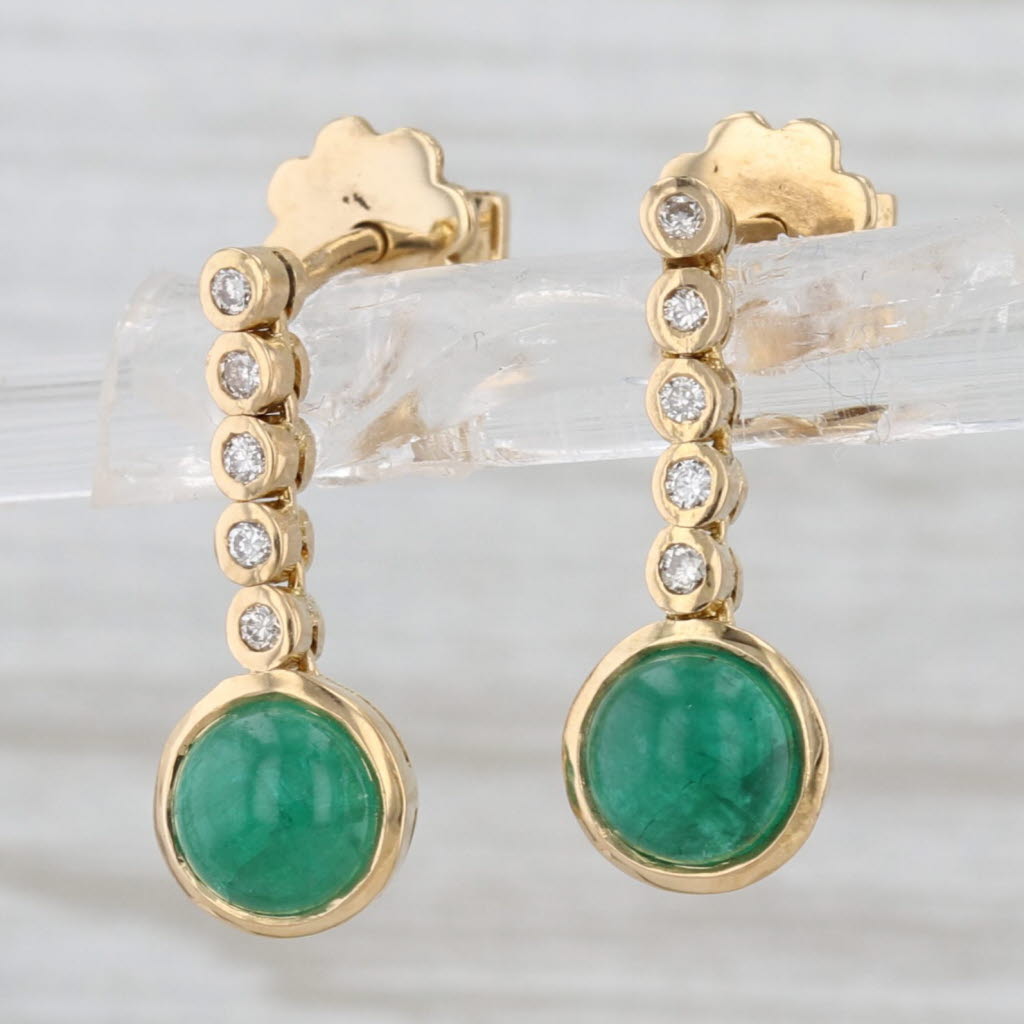 Emerald Cabochon Diamond Journey Dangle Earrings 18k Yellow Gold
