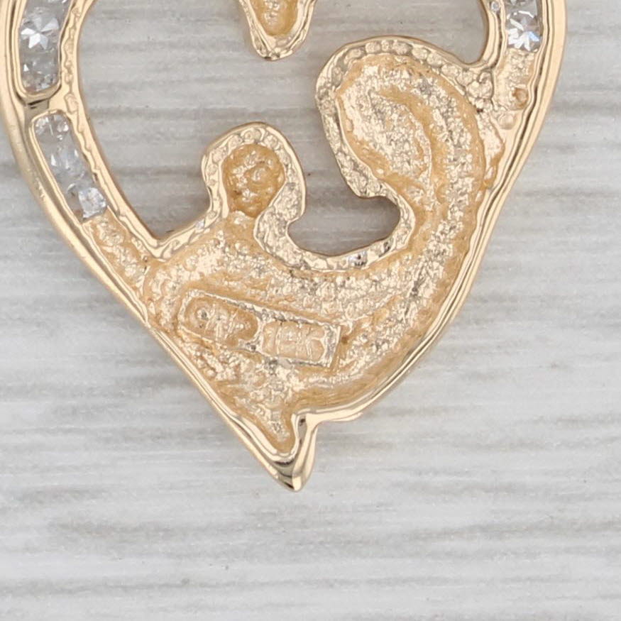 Gray Diamond Mother and Child Heart Pendant 10k Yellow Gold