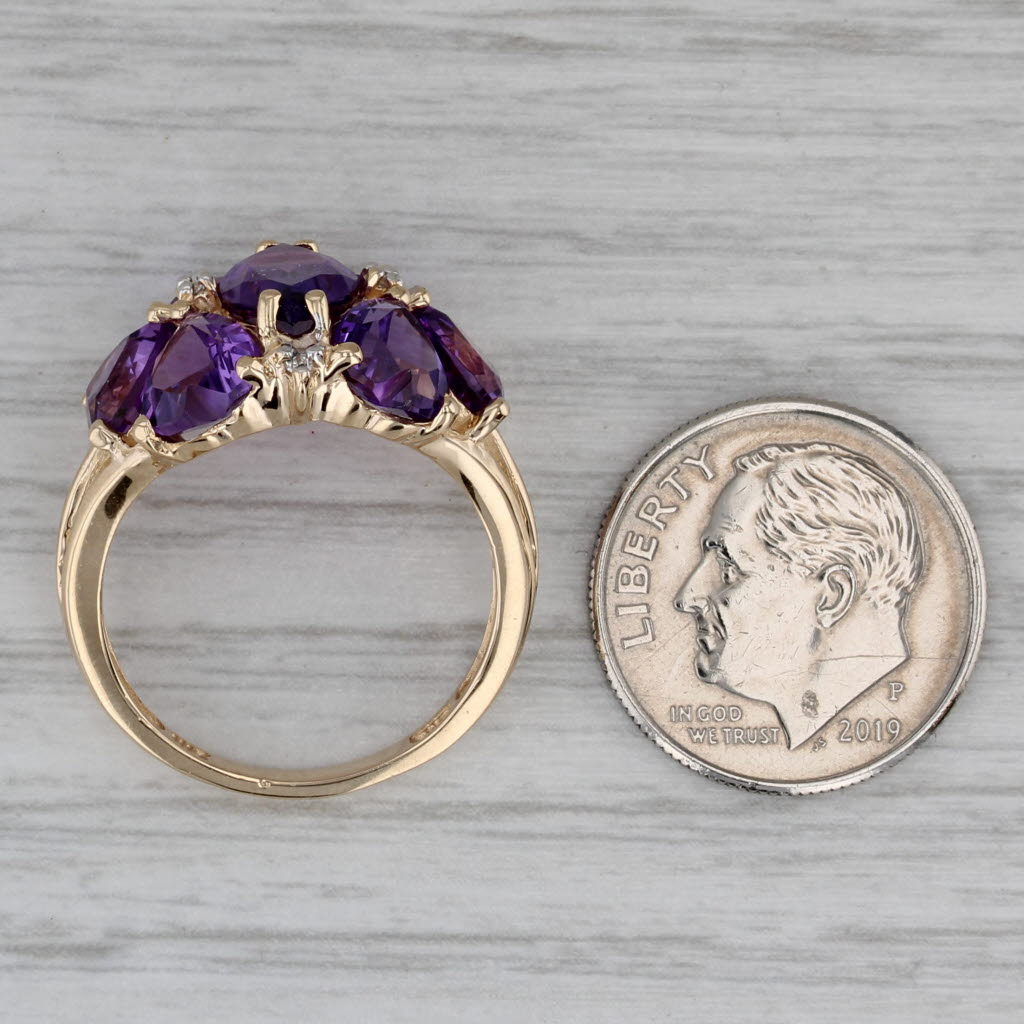 Dark Gray 5.20ctw Amethyst Hearts Cluster Ring 14k Yellow Gold Size 7