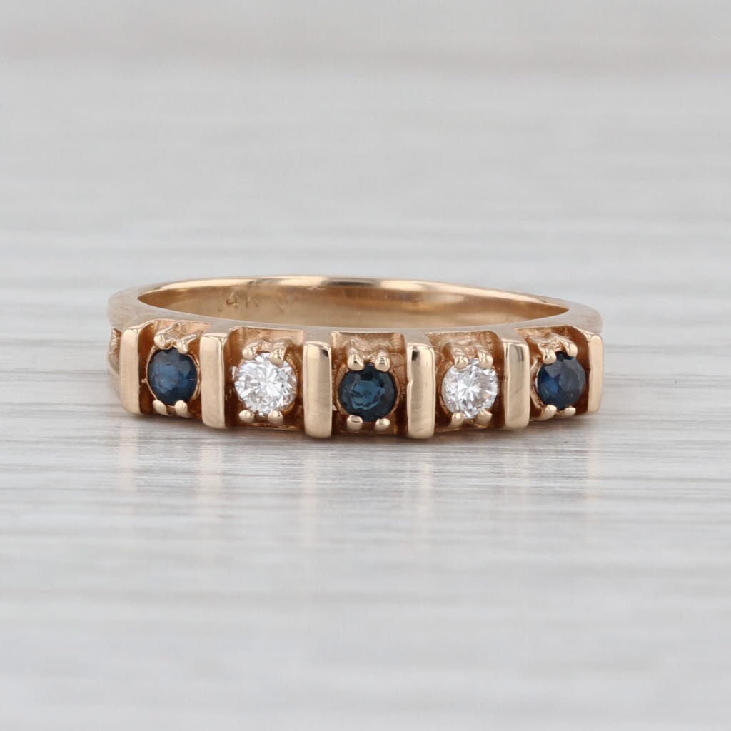 0.28ctw Blue Sapphire Diamond Ring 14k Yellow Gold Size 6.75 Stackable
