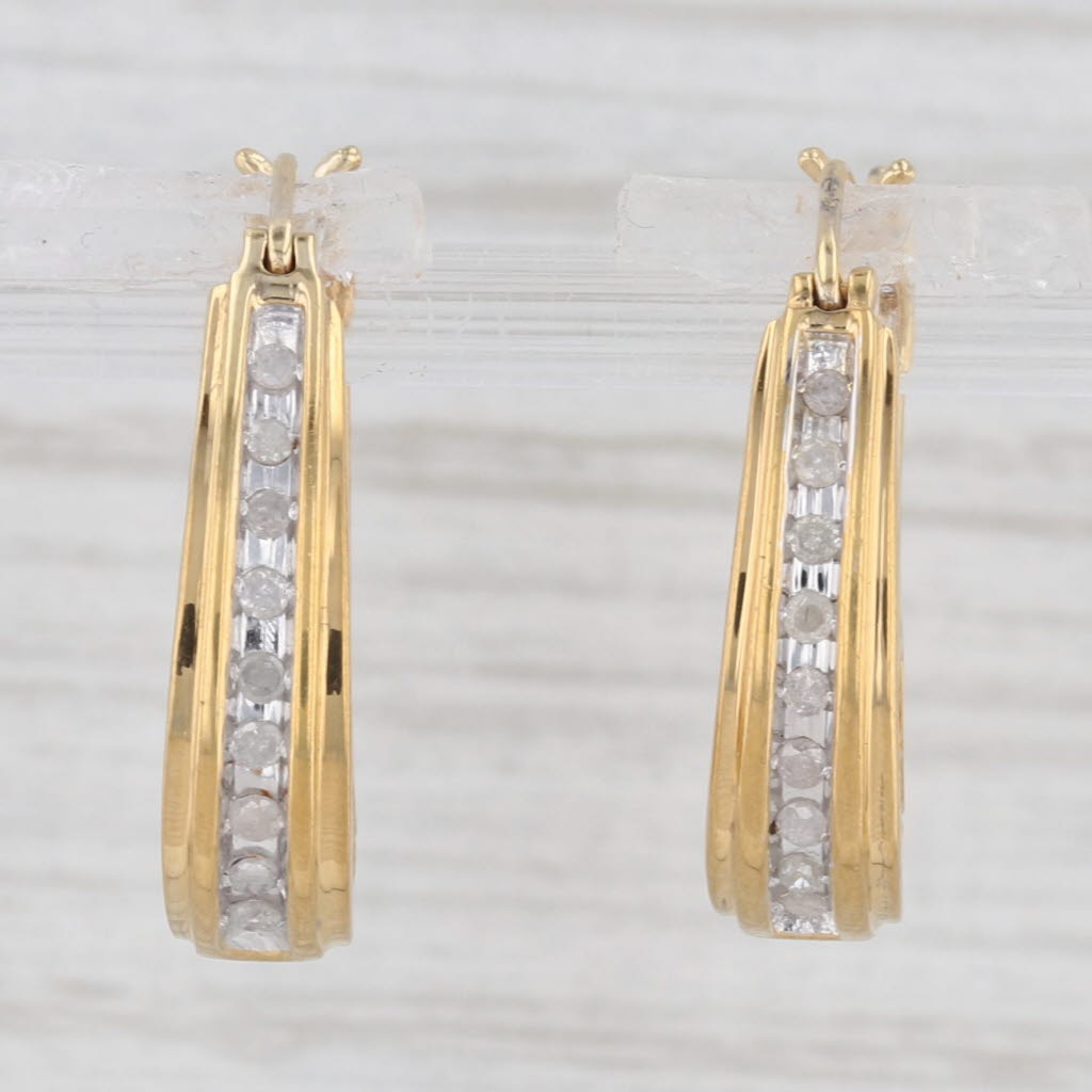Light Gray 0.18ctw Diamond Oval Hoop Earrings Sterling Silver Gold Plated Hearts
